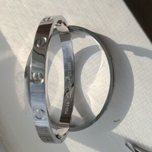 Rhodium Plated, Love Bracelet with Simulated Diamonds, 1.5"diameter